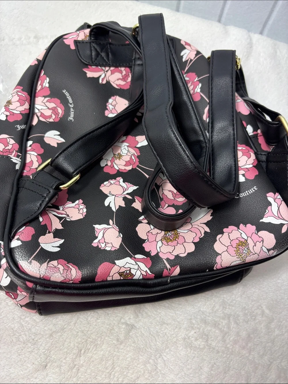 Juicy Couture‎ Black Floral Mini Backpack with Pink Blooms